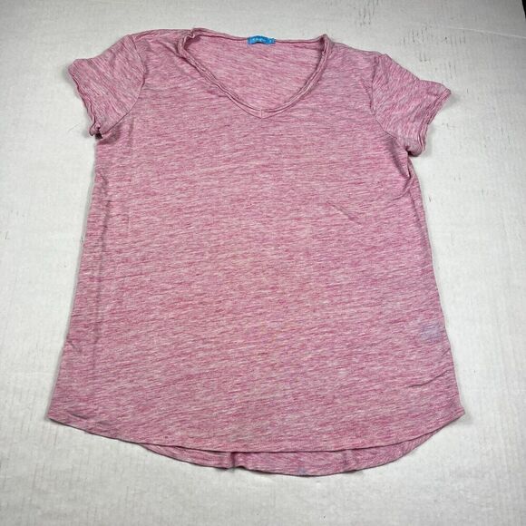 J.McLaughlin Pink Slub Linen Blend V-Neck Tee Small Soft Lightweight Casual Top - Picture 1 of 10